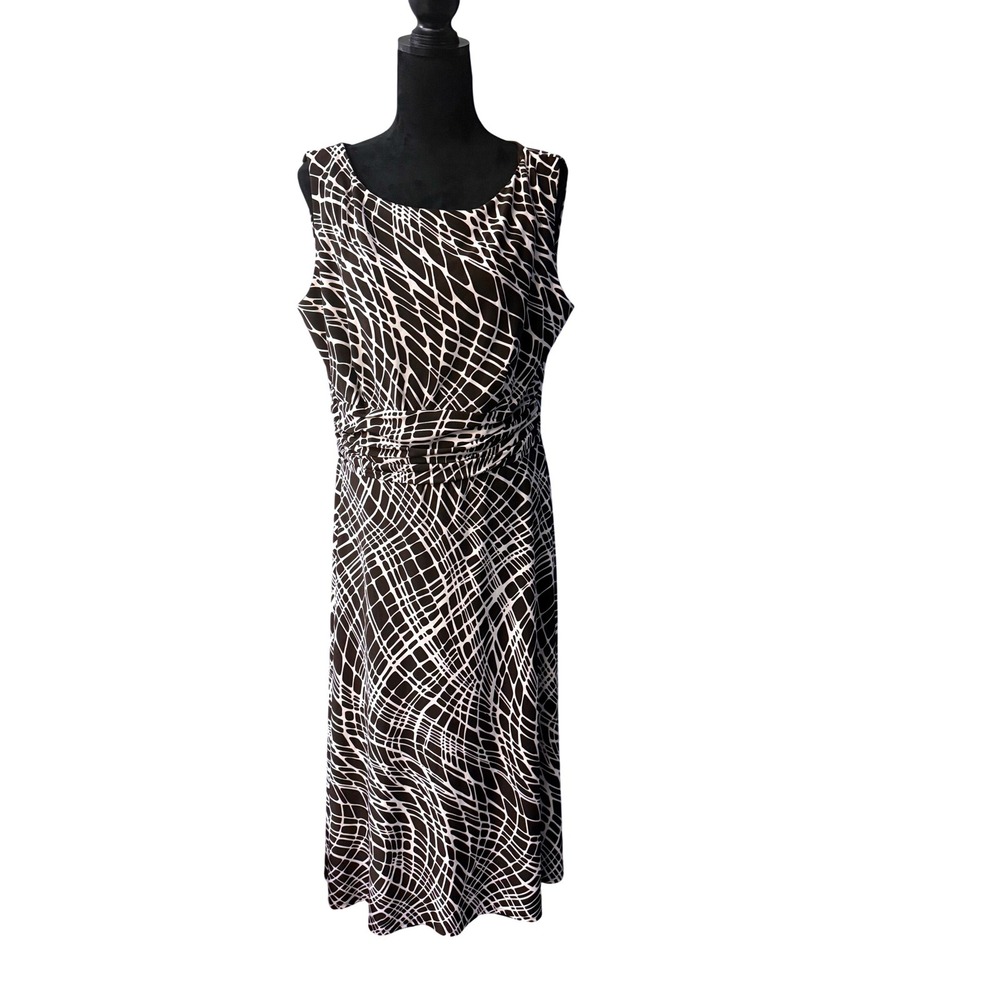 Perceptions Women's‎ Sleeveless Brown & White Geometric Print Midi Dress Sz 18